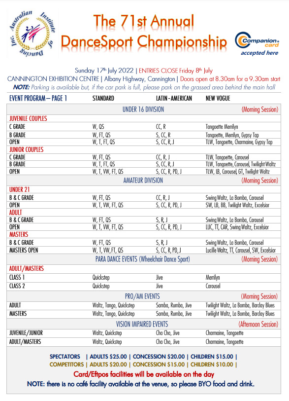 71st AID Annual DanceSport  Championship syllabus page 1