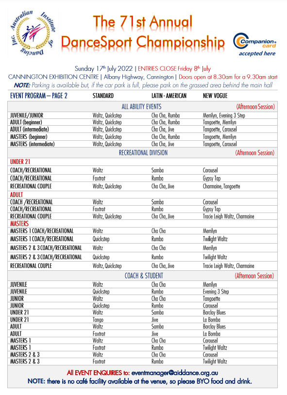 71st AID Annual DanceSport  Championship syllabus page 2