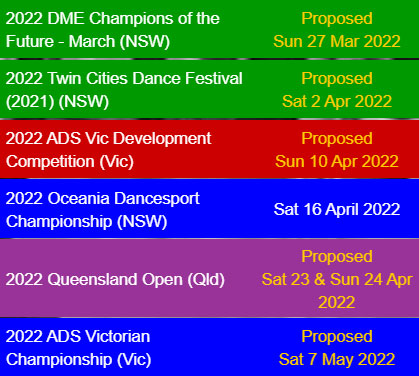 Competition Calendar Dates for 2022