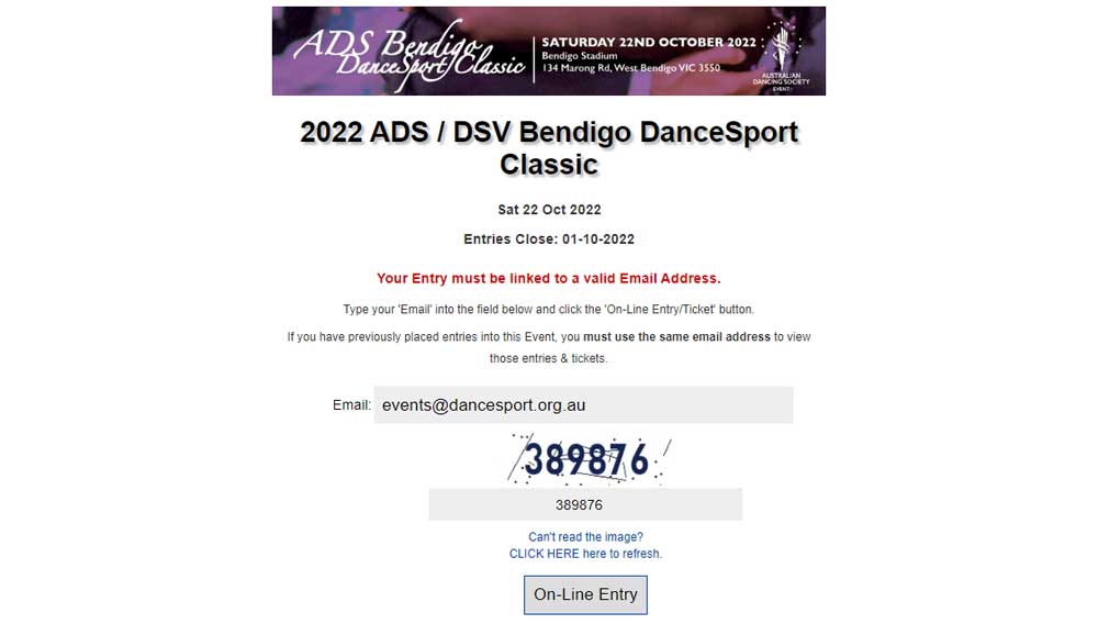 Login to DanceSport Australia Entry System