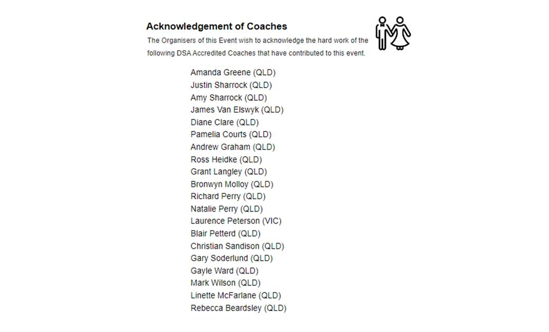 DSA Acknowledgement to Coaches List