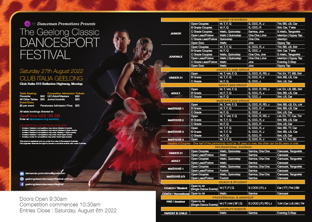 Geelong Classic DanceSport Festival Syllabus