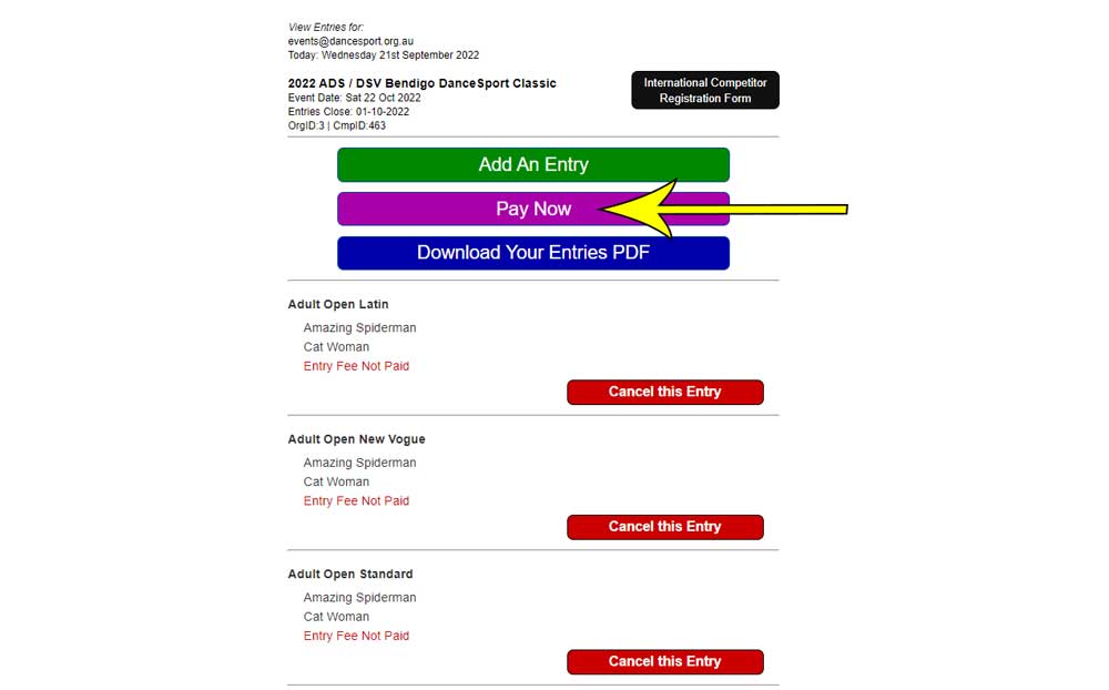 How to pay entry fees 2