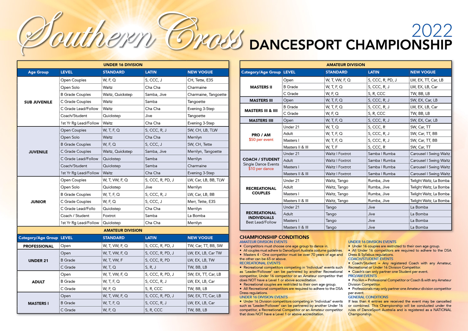 ADS Southern Cross Dancesport Championship Literature