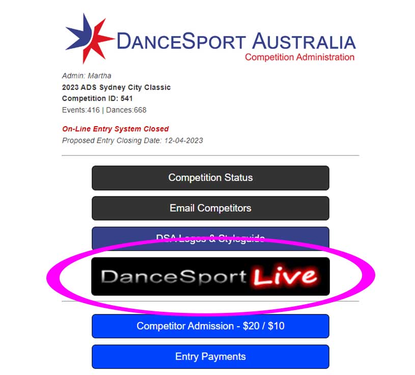 Login to DSA organiser portal