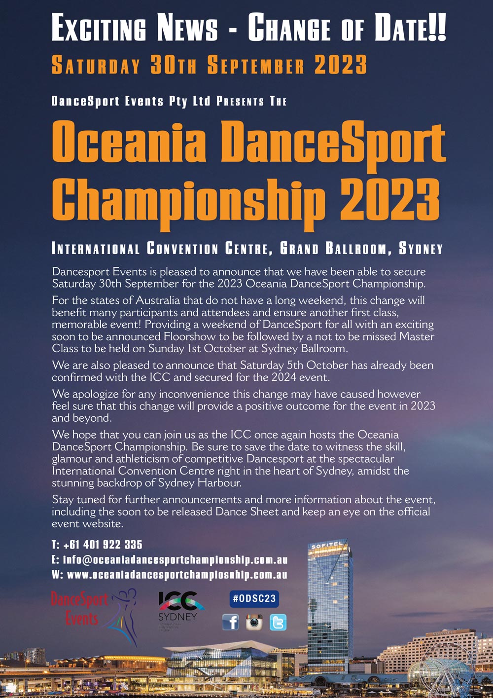 2023 Oceania Championship change of date information