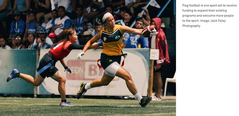 Flag football is one sport set to receive funding to expand their existing programs and welcome more people to the sport. Image: Jack Foley Photography
