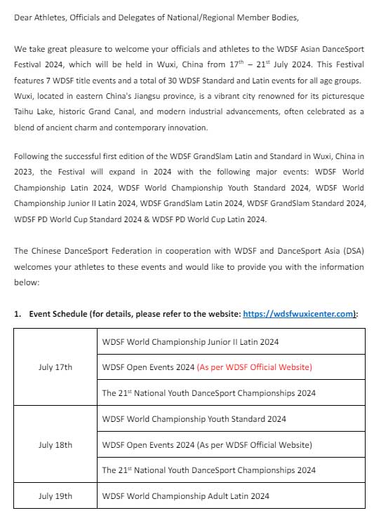 WDSF Asian DanceSport Festival 2024 info page 1