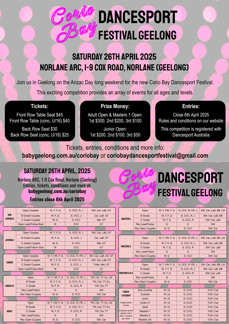 2025 Corio Bay DanceSport Festival syllabus and information