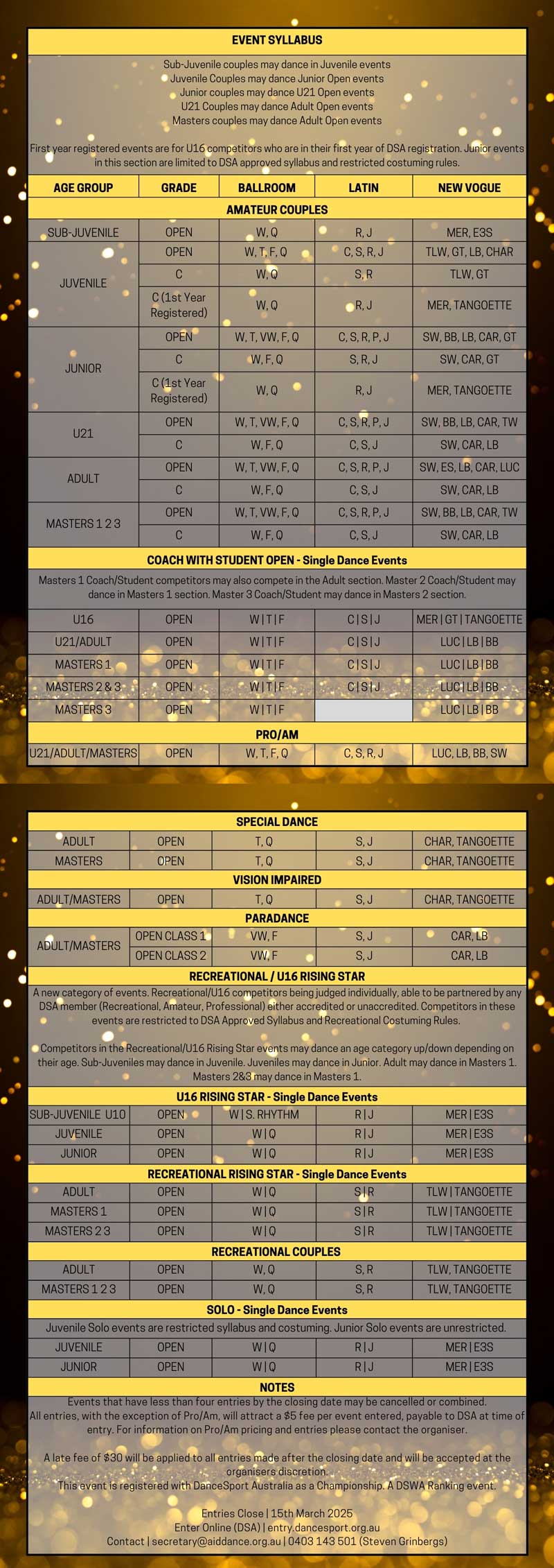 2025 AID Annual Championship syllabus of events