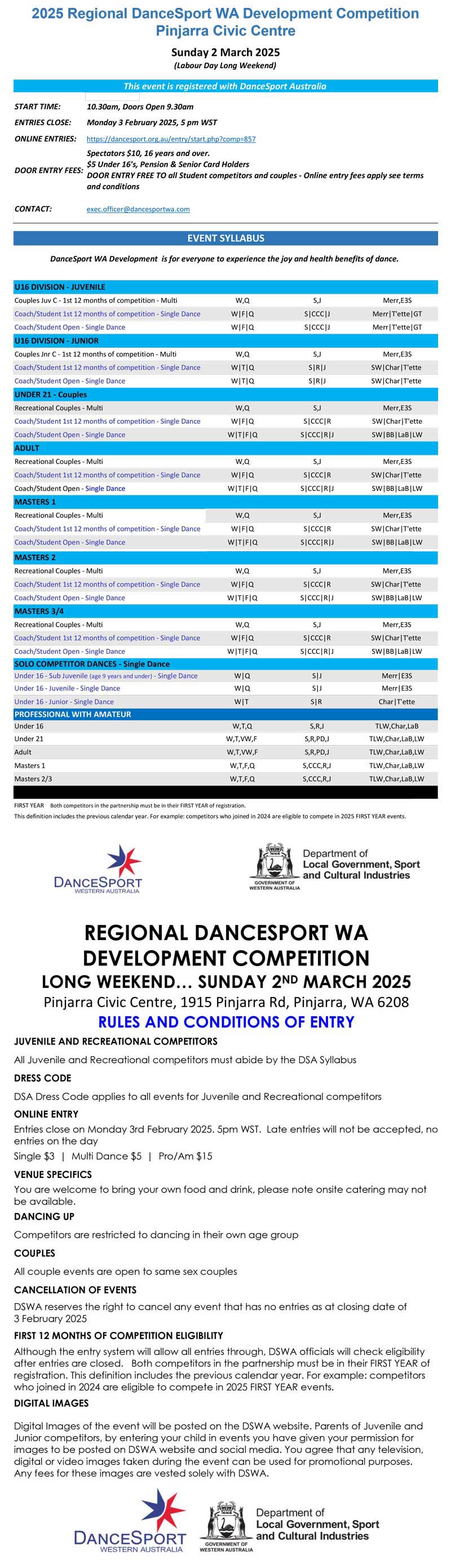 2025 Regional DSWA Development competition syllabus and information