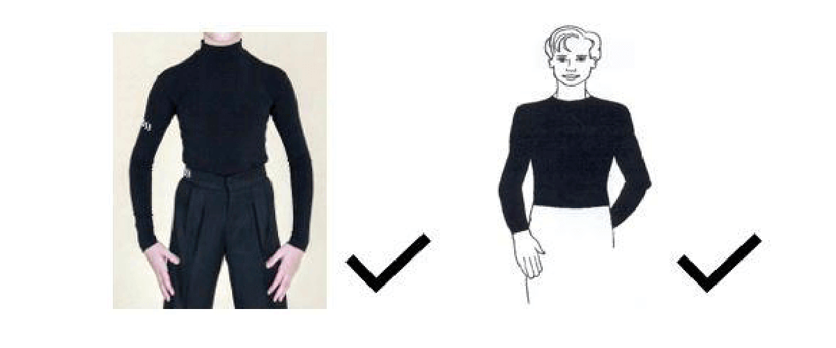 Dress restrictions on Latin shirts for juvenile boys in Dancesport