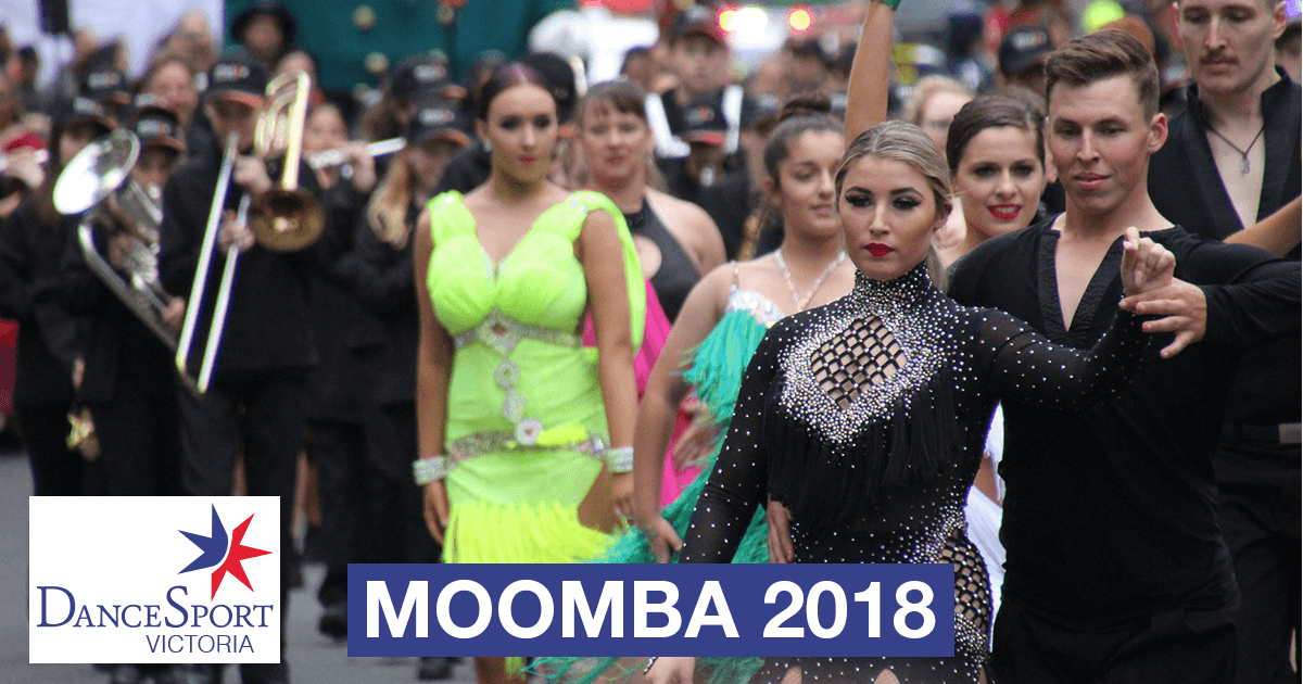 Front section getting ready to start out in the DanceSport Victoria Moomba Parade 2018