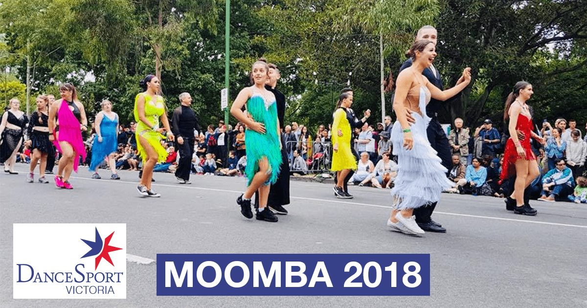 Lots of bright colors in the front section DanceSport Victoria Moomba Parade 2018