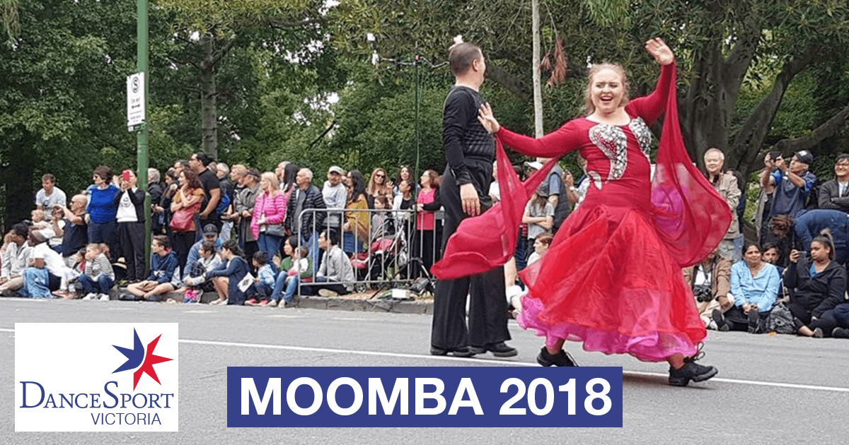 Waving to the crowd in the DanceSport Victoria Moomba Parade 2018