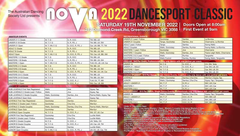 Syllabus for 2022 ADS Nova DanceSport Classic