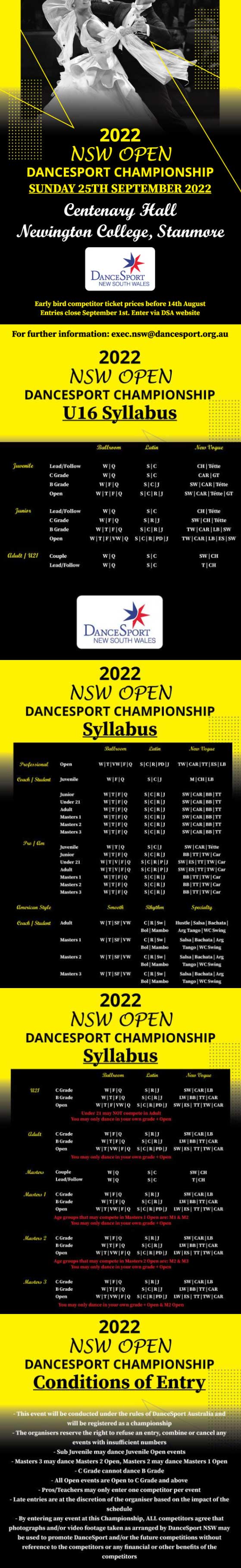 Syllabus for 2022 NSW Open DanceSport Championship