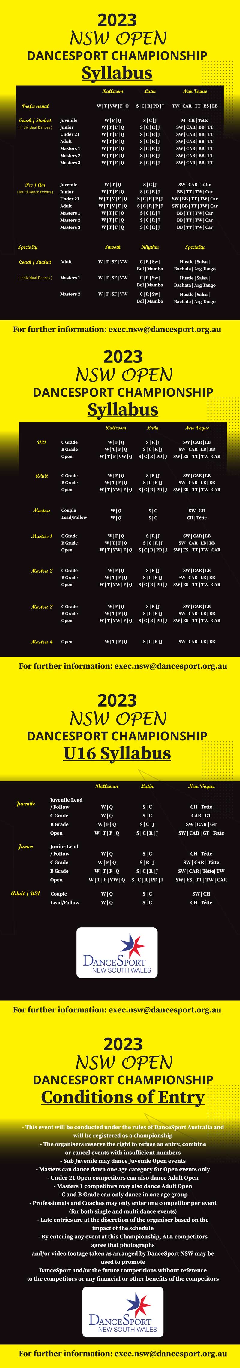 Syllabus for 2023 NSW Open DanceSport Championship