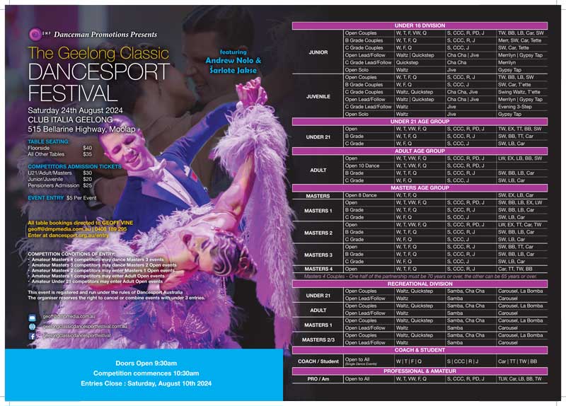 Syllabus for 2024 Geelong Classic DanceSport Festival
