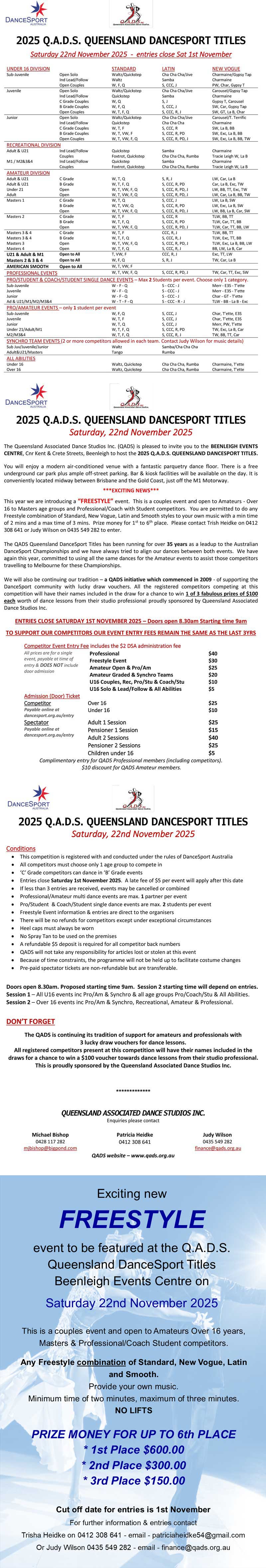 Syllabus for 2025 QADS Queensland DanceSport Titles