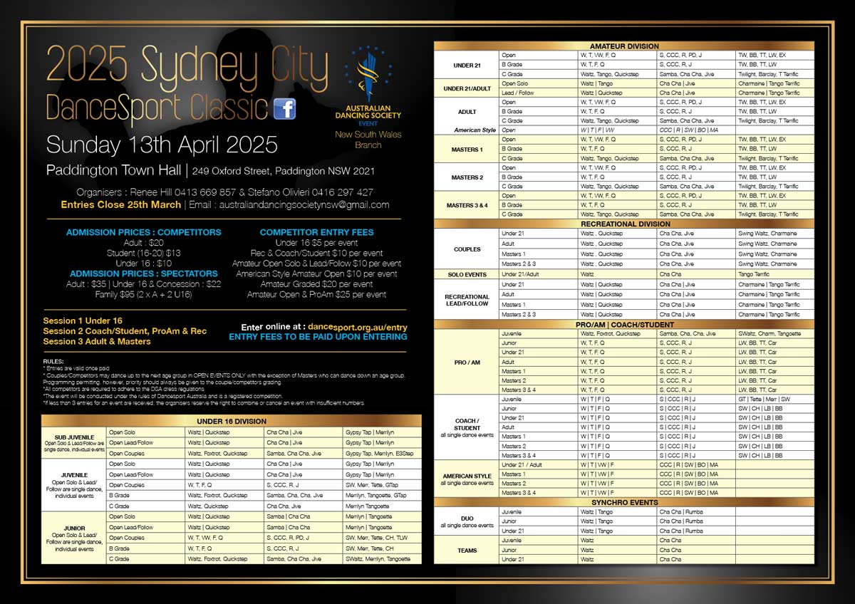 Syllabus for 2025 ADS Sydney City Classic