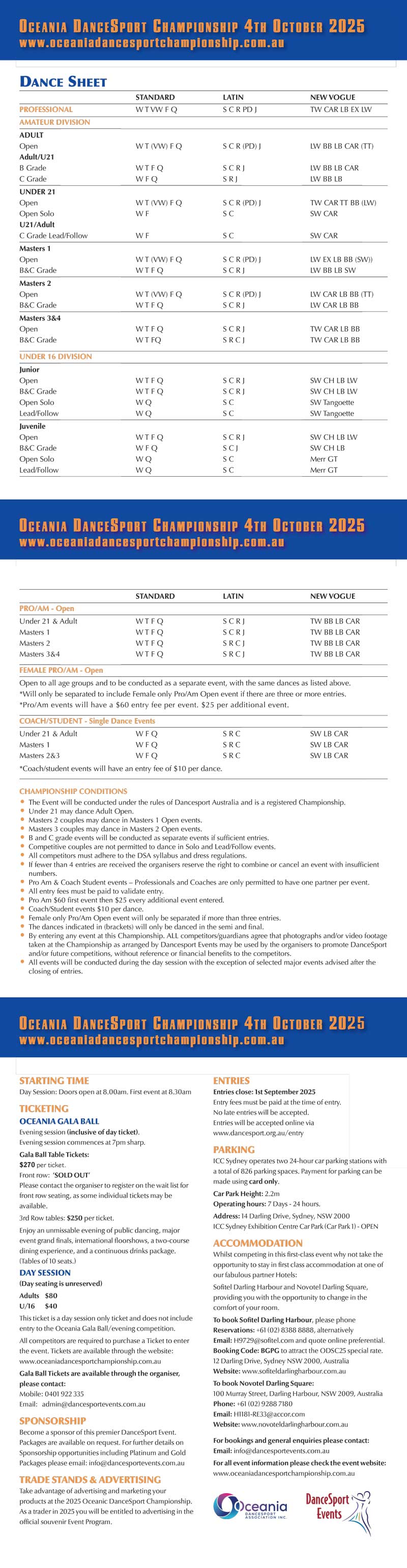 Syllabus for 2025 Oceania DanceSport Championship