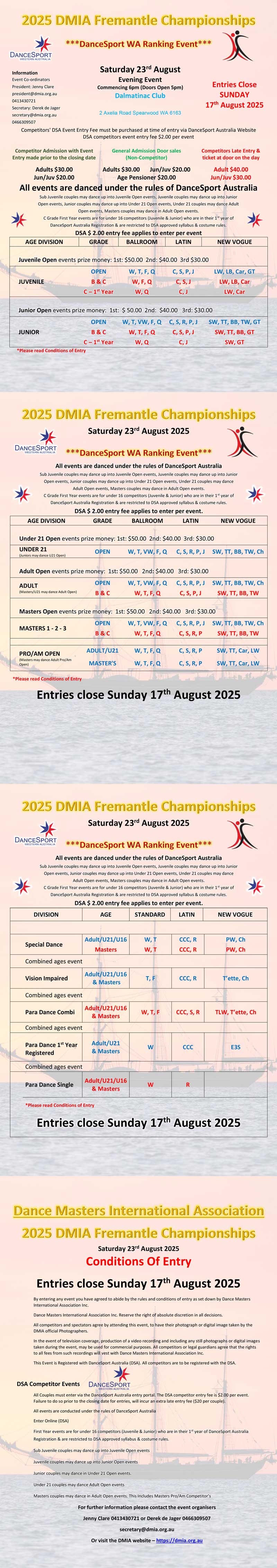 Syllabus for DMIA Fremantle Championship