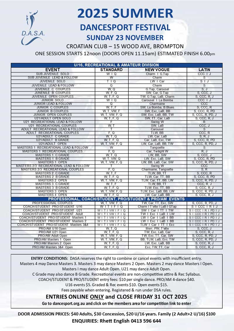 Syllabus for 2025 DASA Summer DanceSport Festival