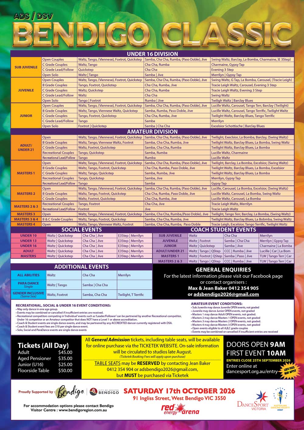 Syllabus for 2026 ADS / DSV Bendigo DanceSport Classic