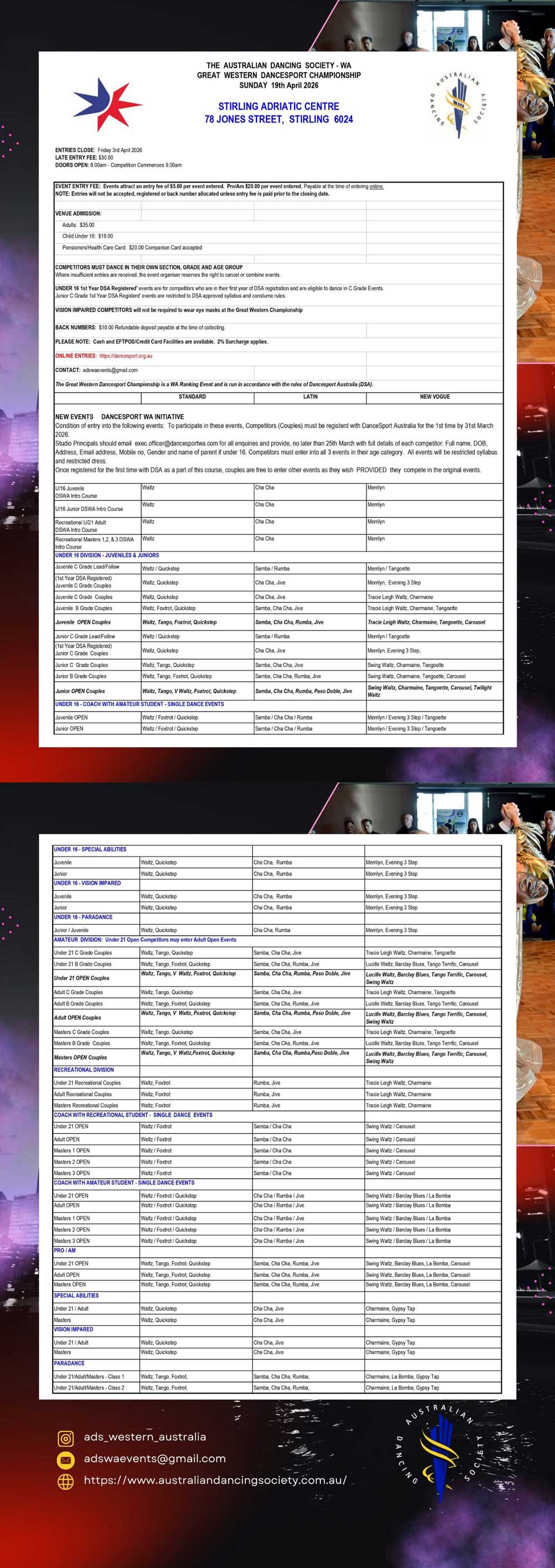 Syllabus for 2026 ADS Great Western Championship