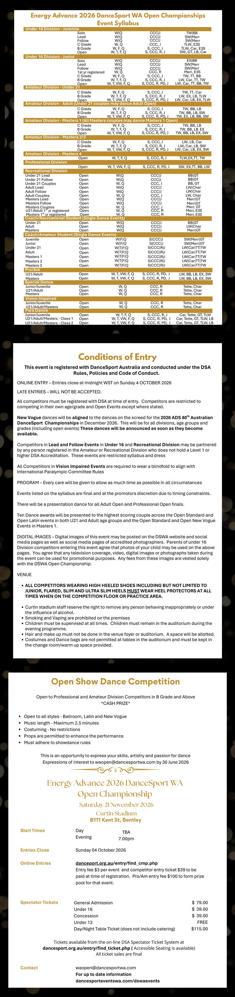 Syllabus for 2026 Energy Advance  DanceSport WA Open