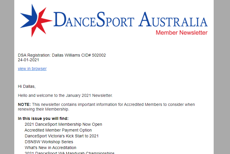 DanceSport Australia Newsletters